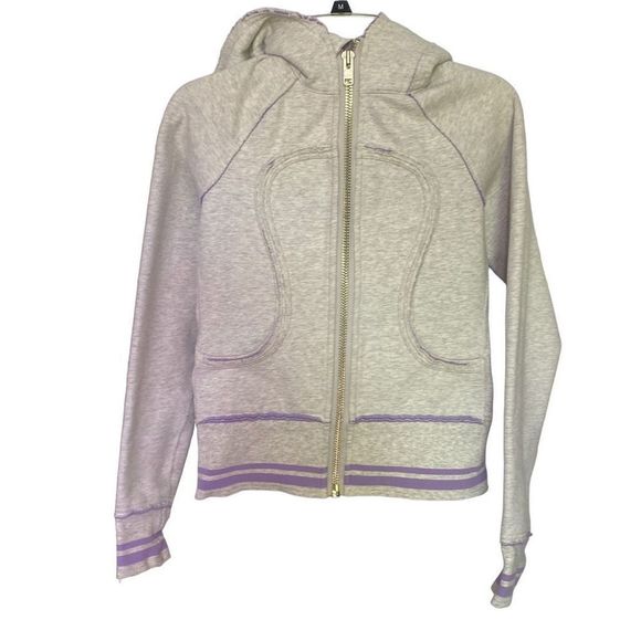 lululemon athletica Tops - Lululemon Athletica Gray Hoodie with Lavender Trim Size 4, Two Front Pockets, Zi